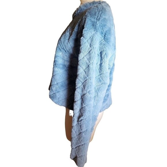 ZARA Blue Faux Fur Boho Quilted Sweater Cropped Y2K Boxy Womens Size M Fuzzy - Picture 4 of 11